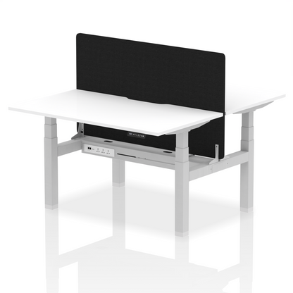 Air Back-to-Back Scalloped Edge Height Adjustable Bench Desk - 2 Person with Black Straight Screen - Ergometric