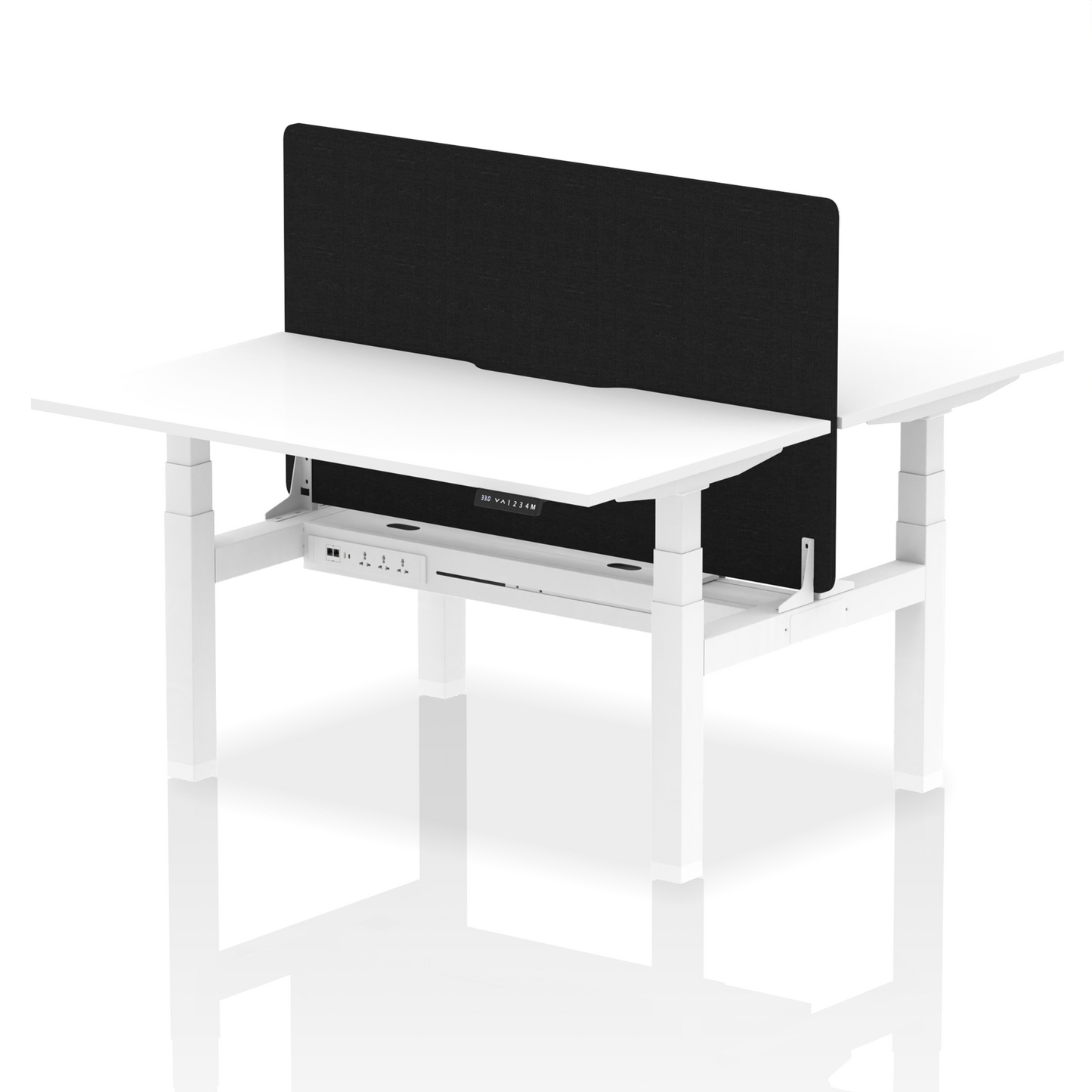 Air Back-to-Back Scalloped Edge Height Adjustable Bench Desk - 2 Person with Black Straight Screen - Ergometric