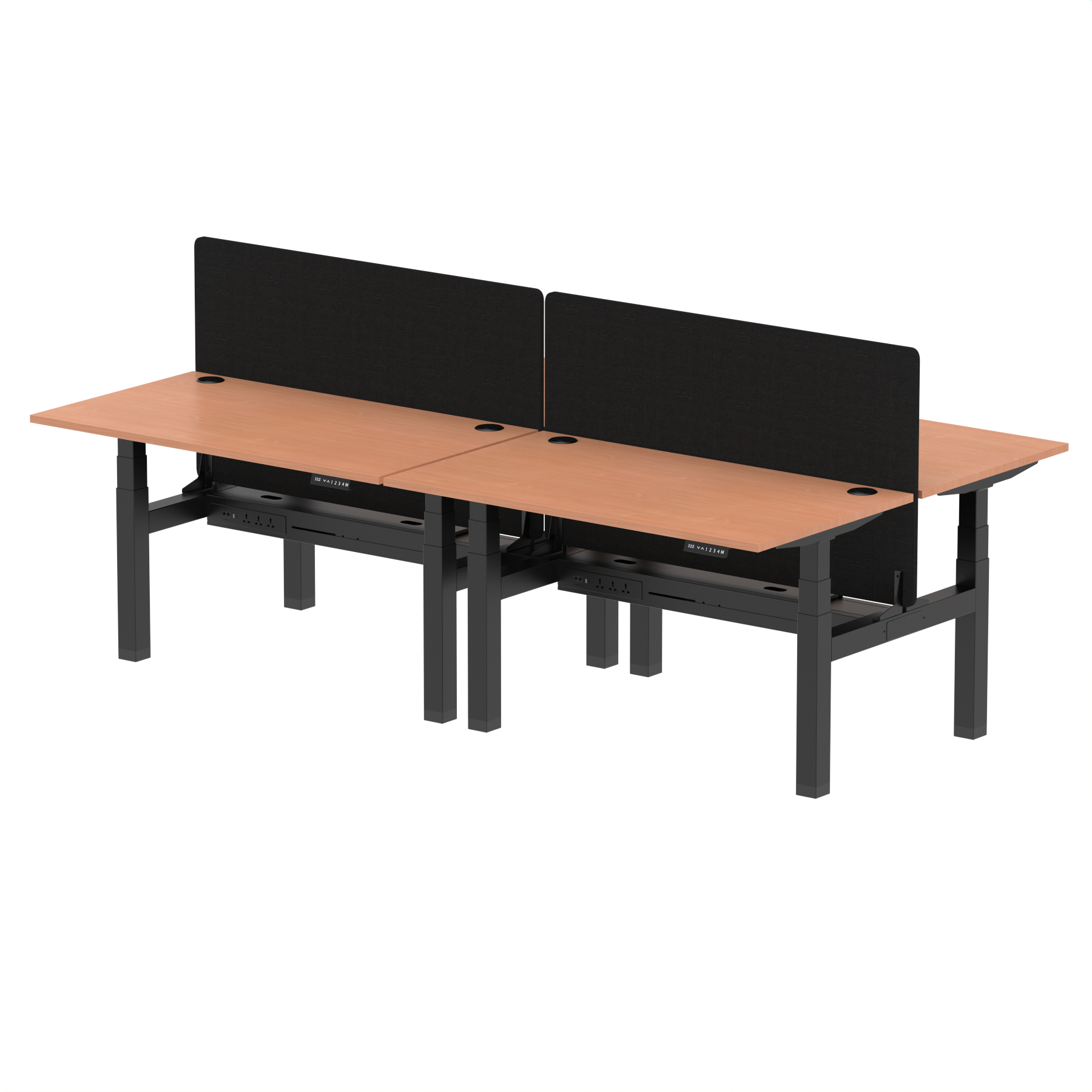 Air Back-to-Back Height Adjustable Bench Desk - 4 Person with Black Straight Screen - Ergometric