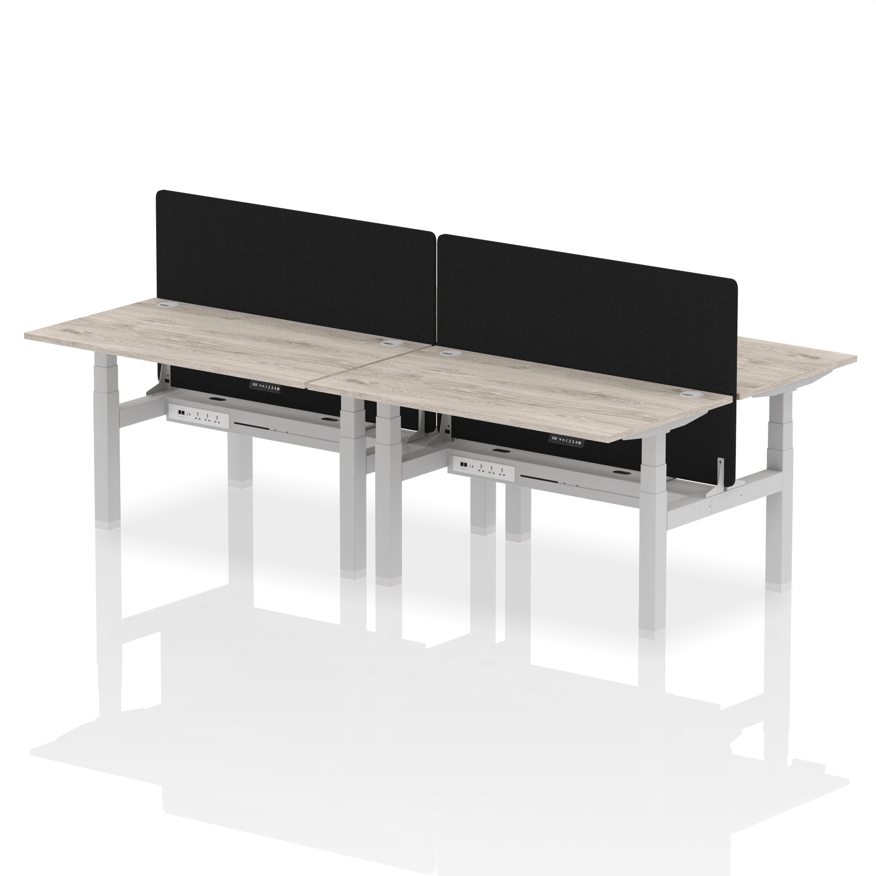 Air Back-to-Back Height Adjustable Bench Desk - 4 Person with Black Straight Screen - Ergometric