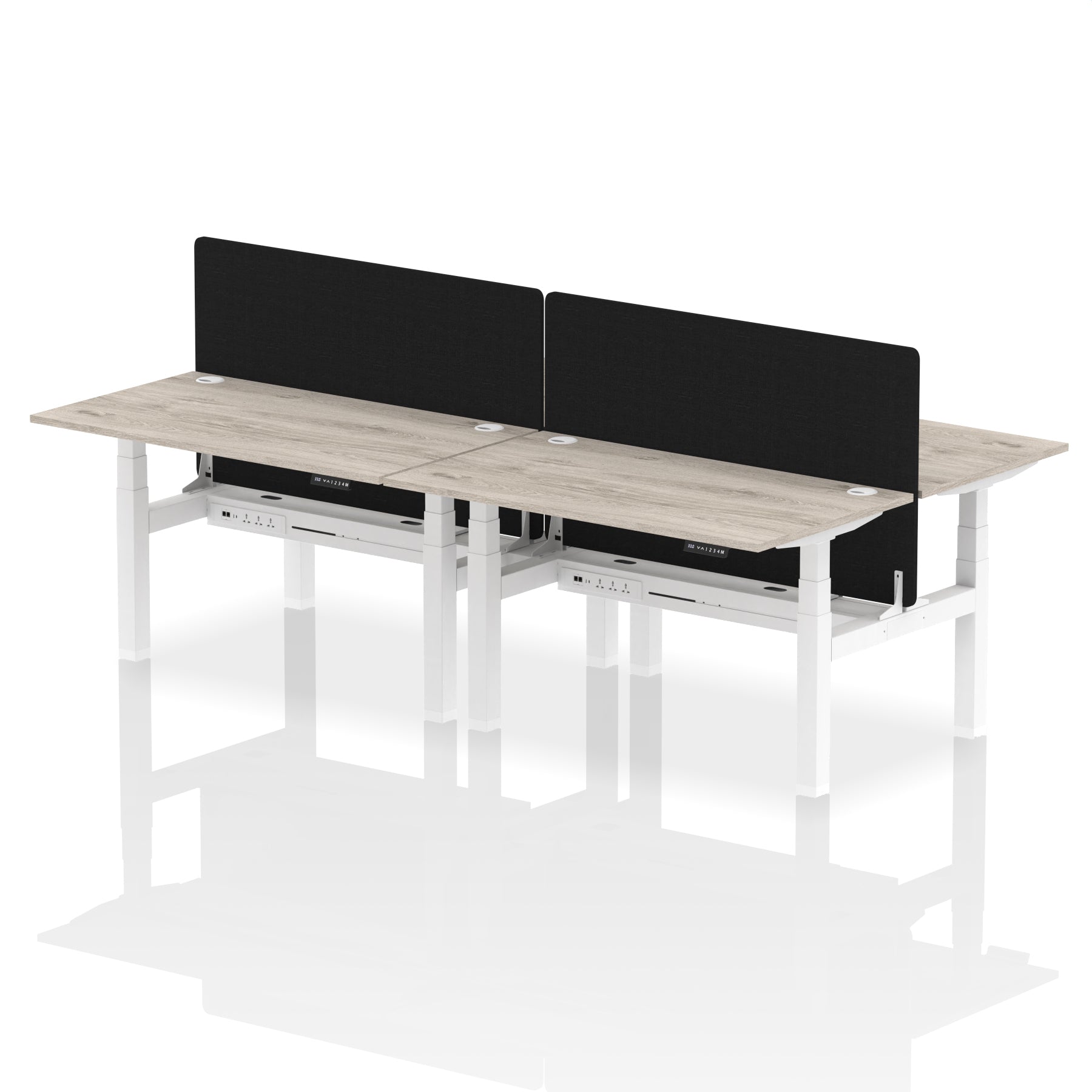 Air Back-to-Back Height Adjustable Bench Desk - 4 Person with Black Straight Screen - Ergometric