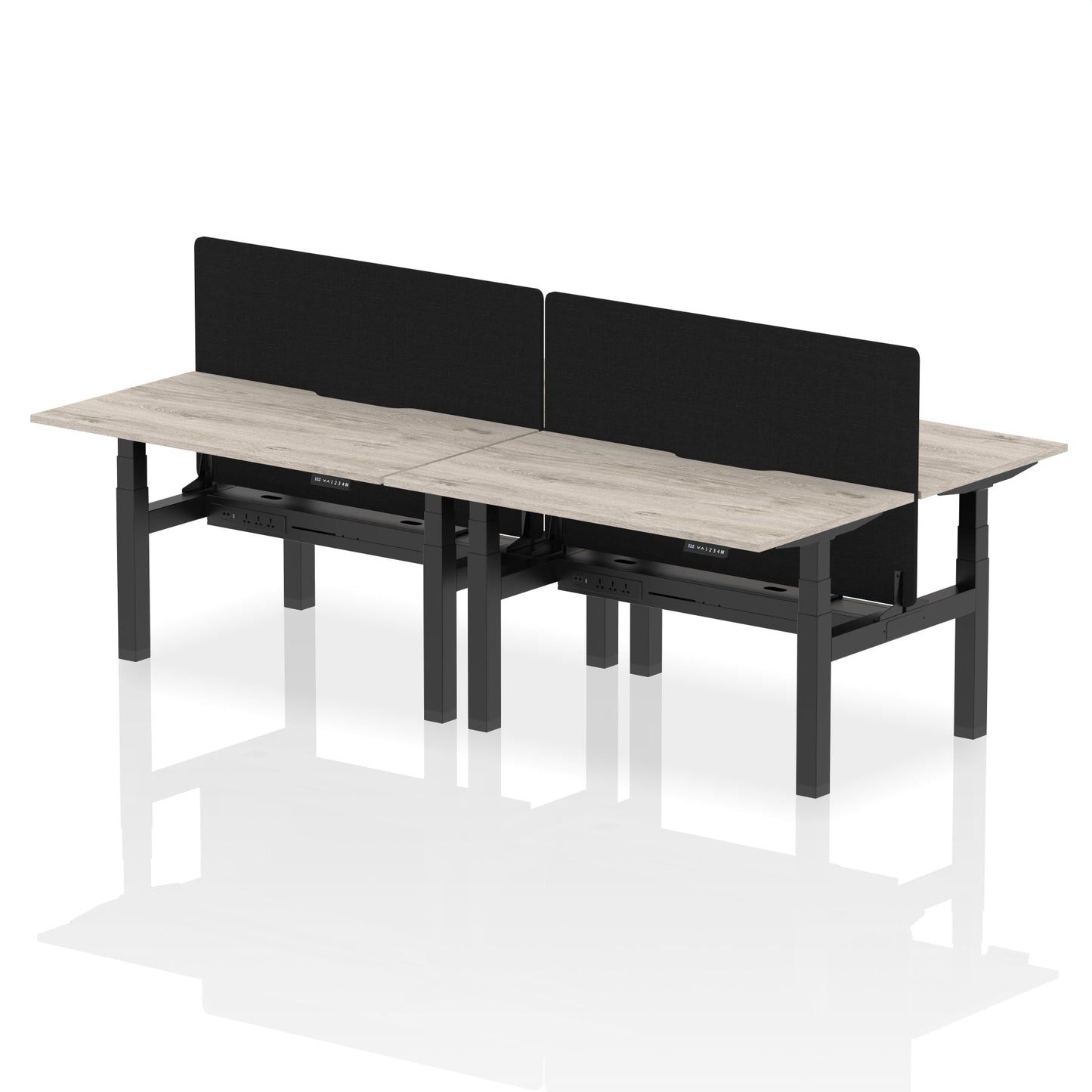 Air Back-to-Back Scalloped Edge Height Adjustable Bench Desk - 4 Person with Black Straight Screen - Ergometric
