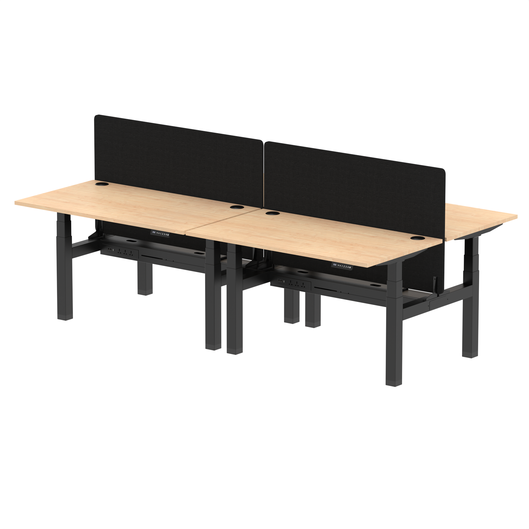Air Back-to-Back Height Adjustable Bench Desk - 4 Person with Black Straight Screen - Ergometric