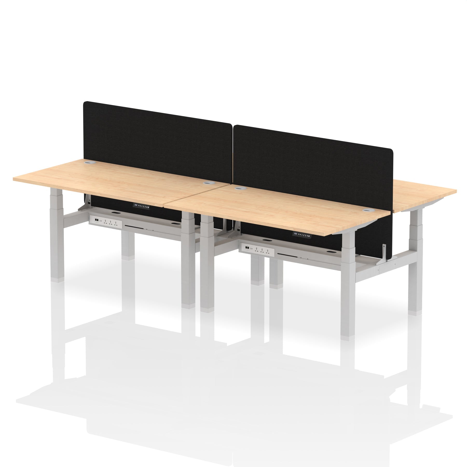 Air Back-to-Back Height Adjustable Bench Desk - 4 Person with Black Straight Screen - Ergometric