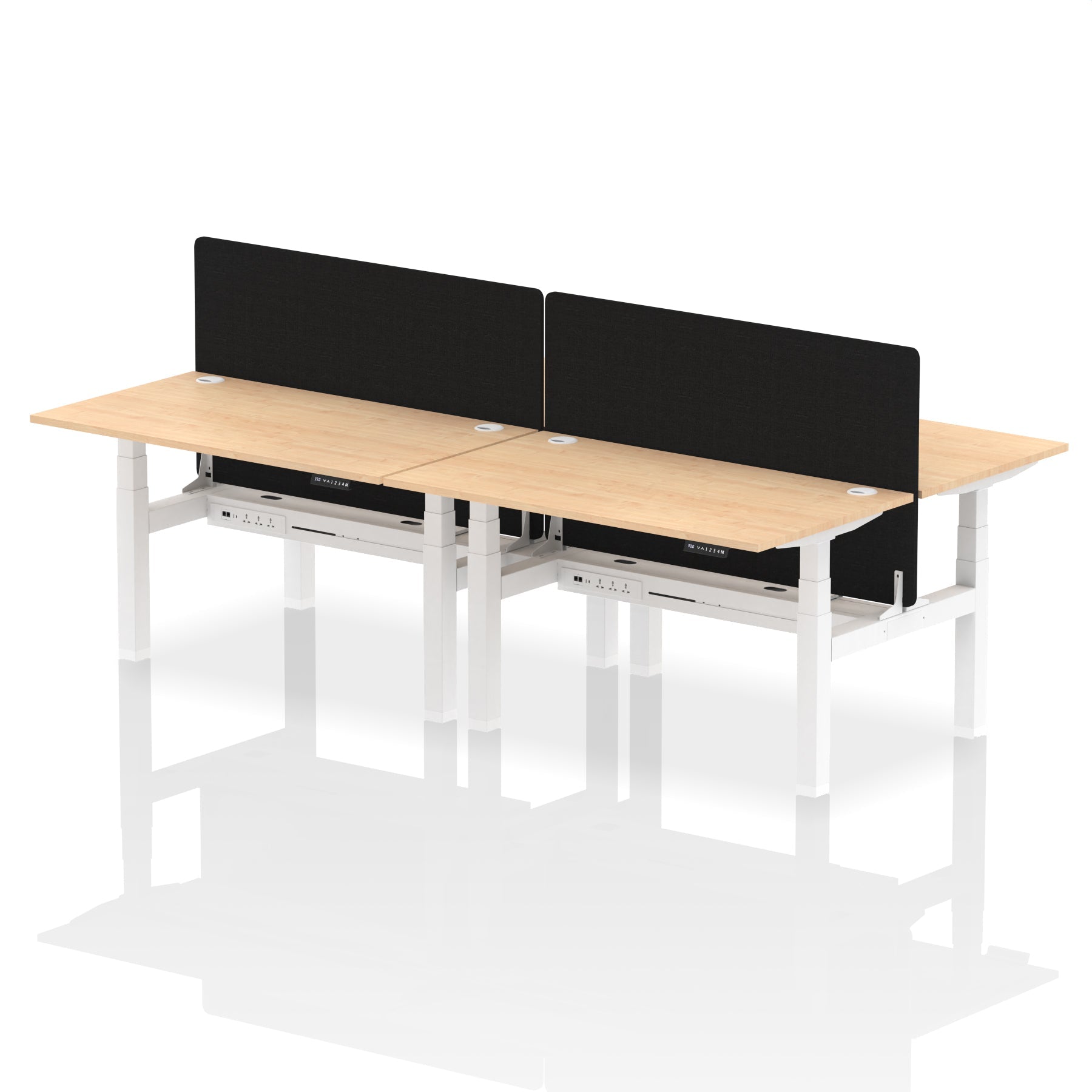 Air Back-to-Back Height Adjustable Bench Desk - 4 Person with Black Straight Screen - Ergometric