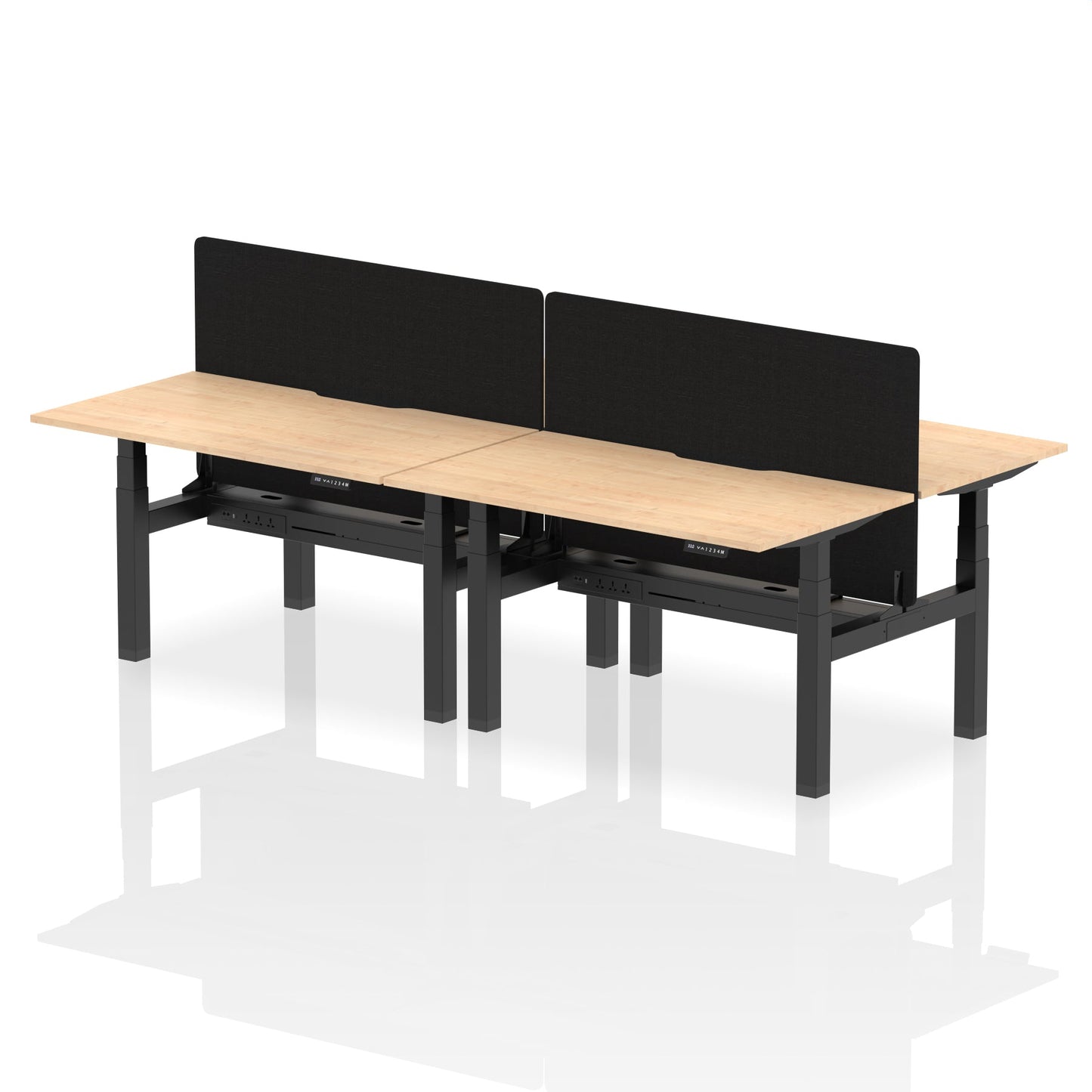 Air Back-to-Back Scalloped Edge Height Adjustable Bench Desk - 4 Person with Black Straight Screen - Ergometric
