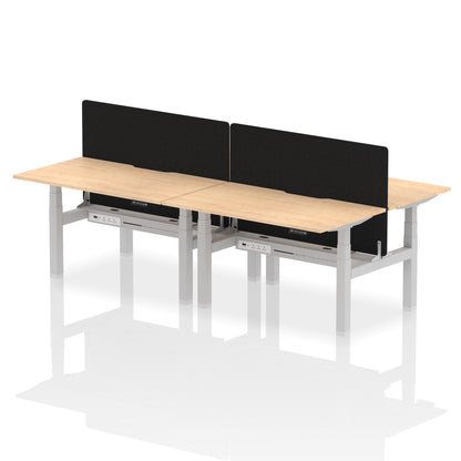 Air Back-to-Back Scalloped Edge Height Adjustable Bench Desk - 4 Person with Black Straight Screen - Ergometric