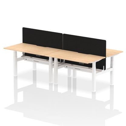 Air Back-to-Back Scalloped Edge Height Adjustable Bench Desk - 4 Person with Black Straight Screen - Ergometric