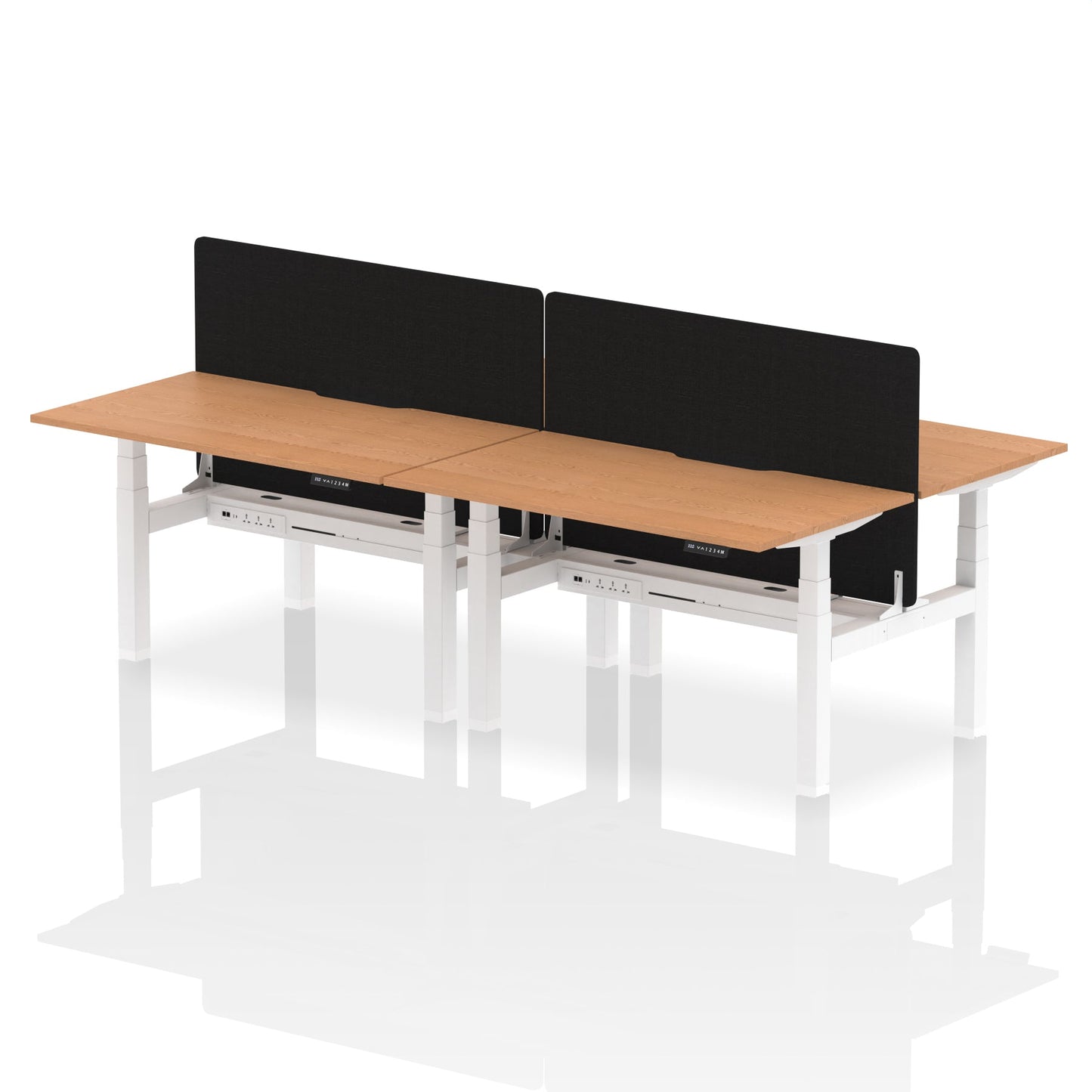 Air Back-to-Back Scalloped Edge Height Adjustable Bench Desk - 4 Person with Black Straight Screen - Ergometric