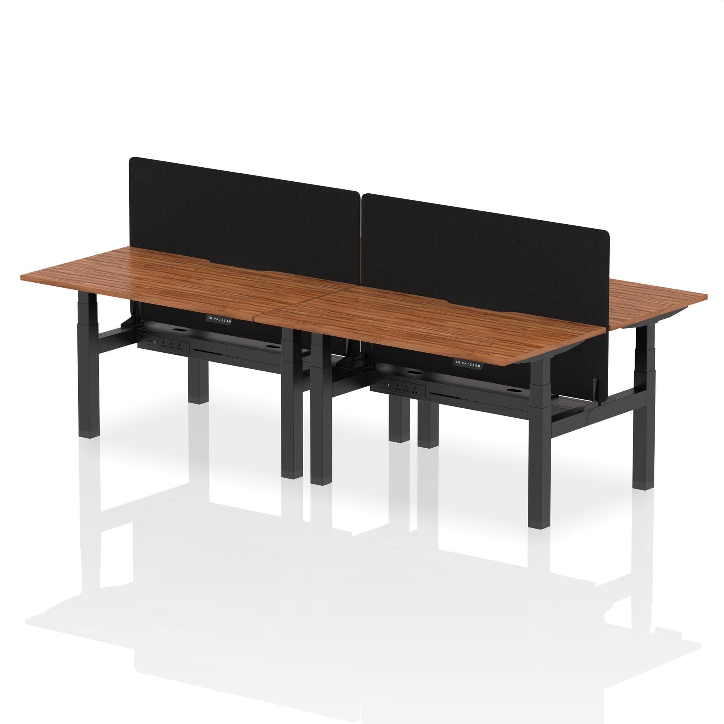 Air Back-to-Back Scalloped Edge Height Adjustable Bench Desk - 4 Person with Black Straight Screen - Ergometric