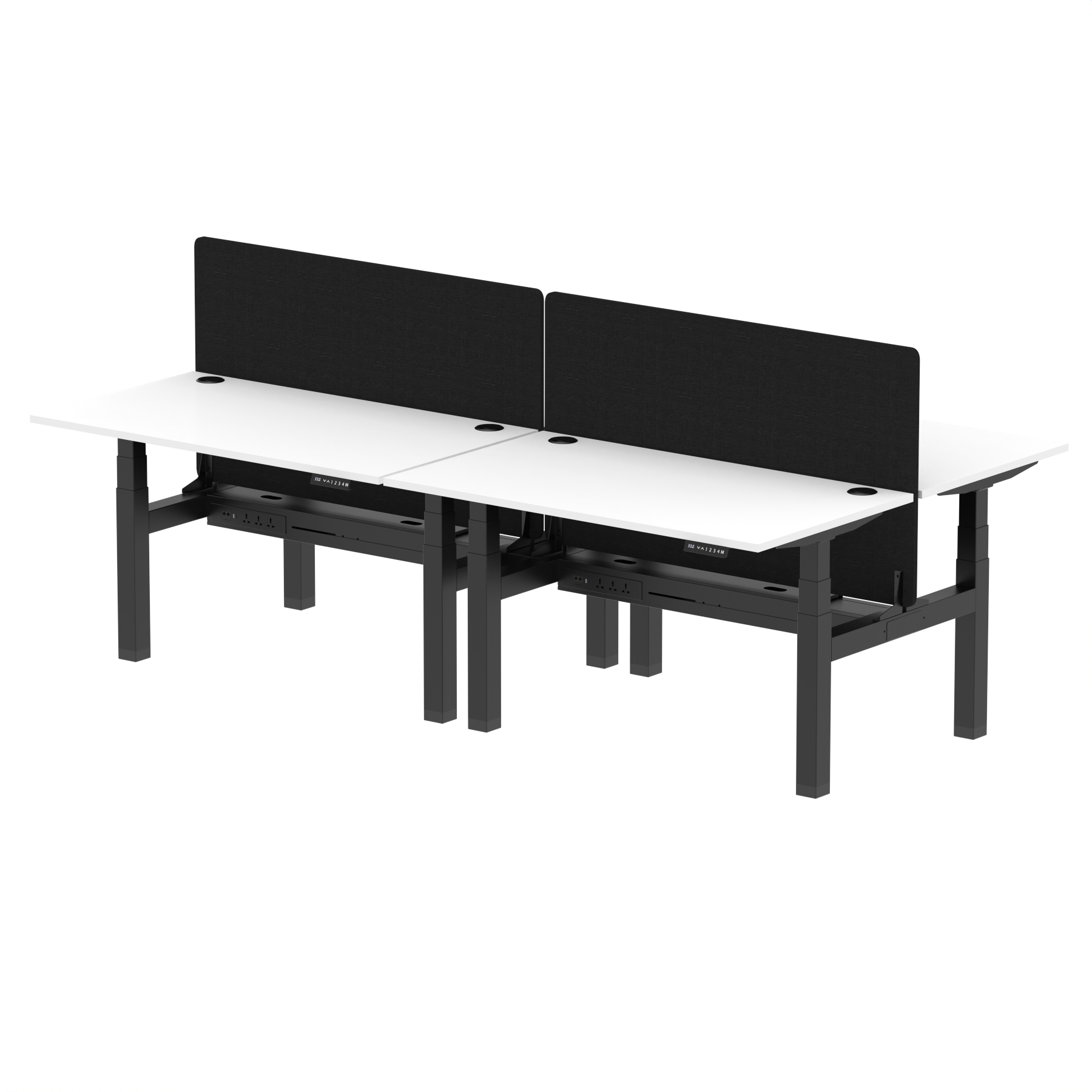 Air Back-to-Back Height Adjustable Bench Desk - 4 Person with Black Straight Screen - Ergometric