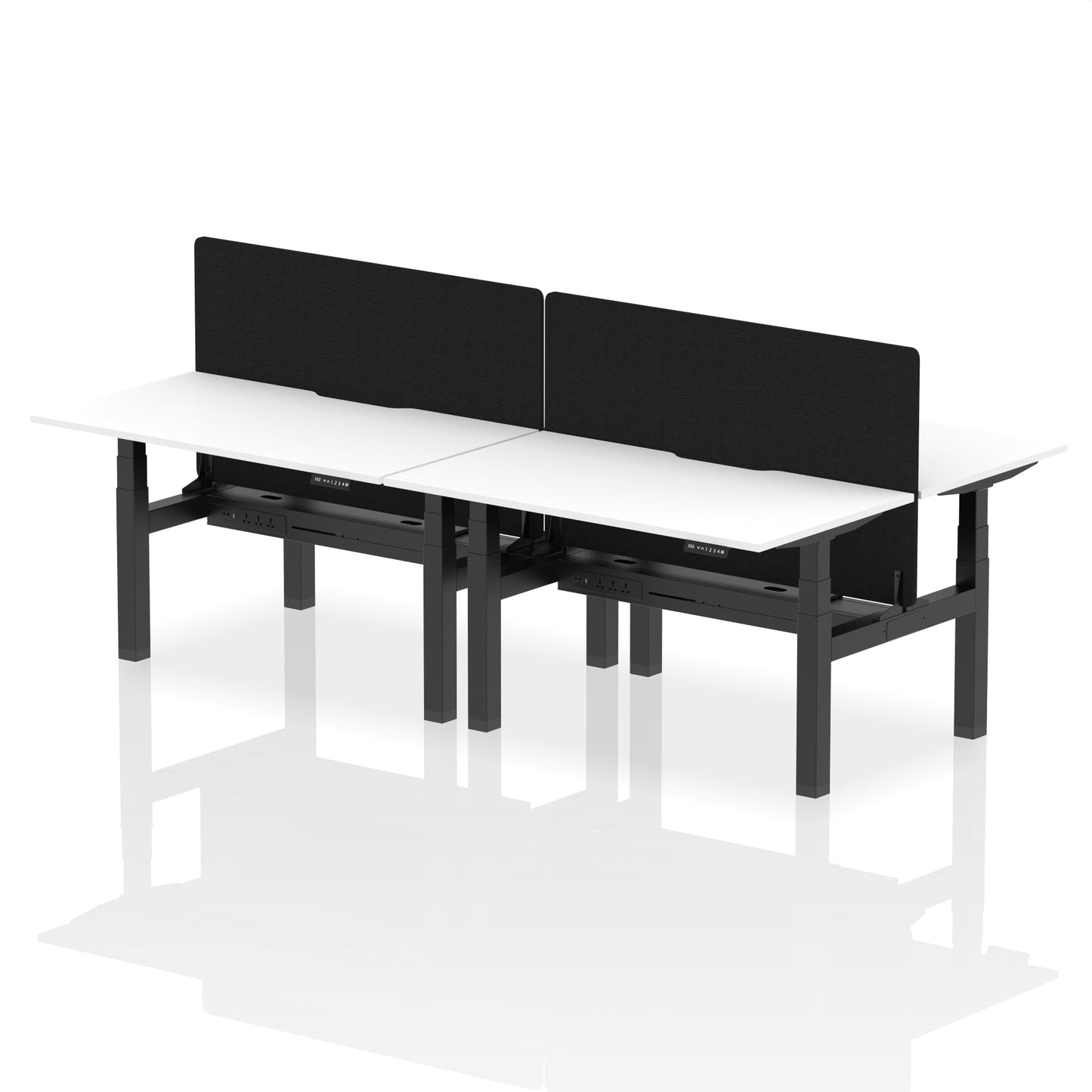 Air Back-to-Back Scalloped Edge Height Adjustable Bench Desk - 4 Person with Black Straight Screen - Ergometric