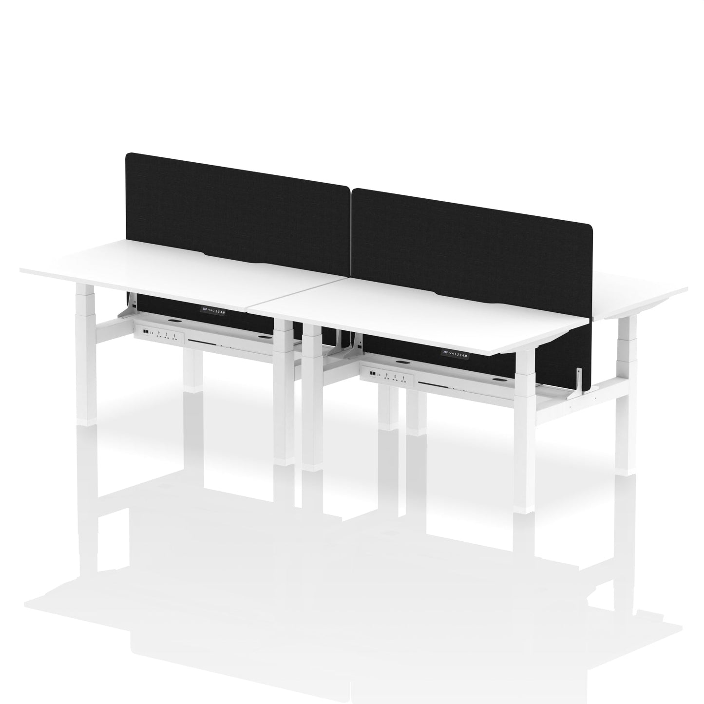Air Back-to-Back Scalloped Edge Height Adjustable Bench Desk - 4 Person with Black Straight Screen - Ergometric