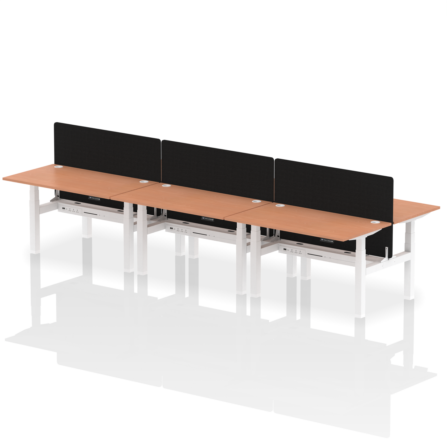 Air Back-to-Back Height Adjustable Bench Desk - 6 Person with Black Straight Screen - Ergometric