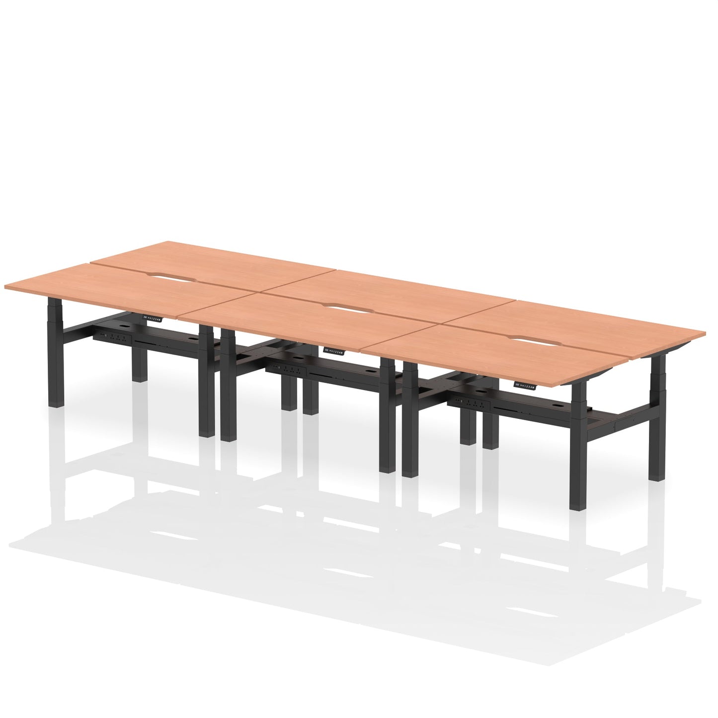 Air Back-to-Back Scalloped Edge Height Adjustable Bench Desk - 6 Person - Ergometric