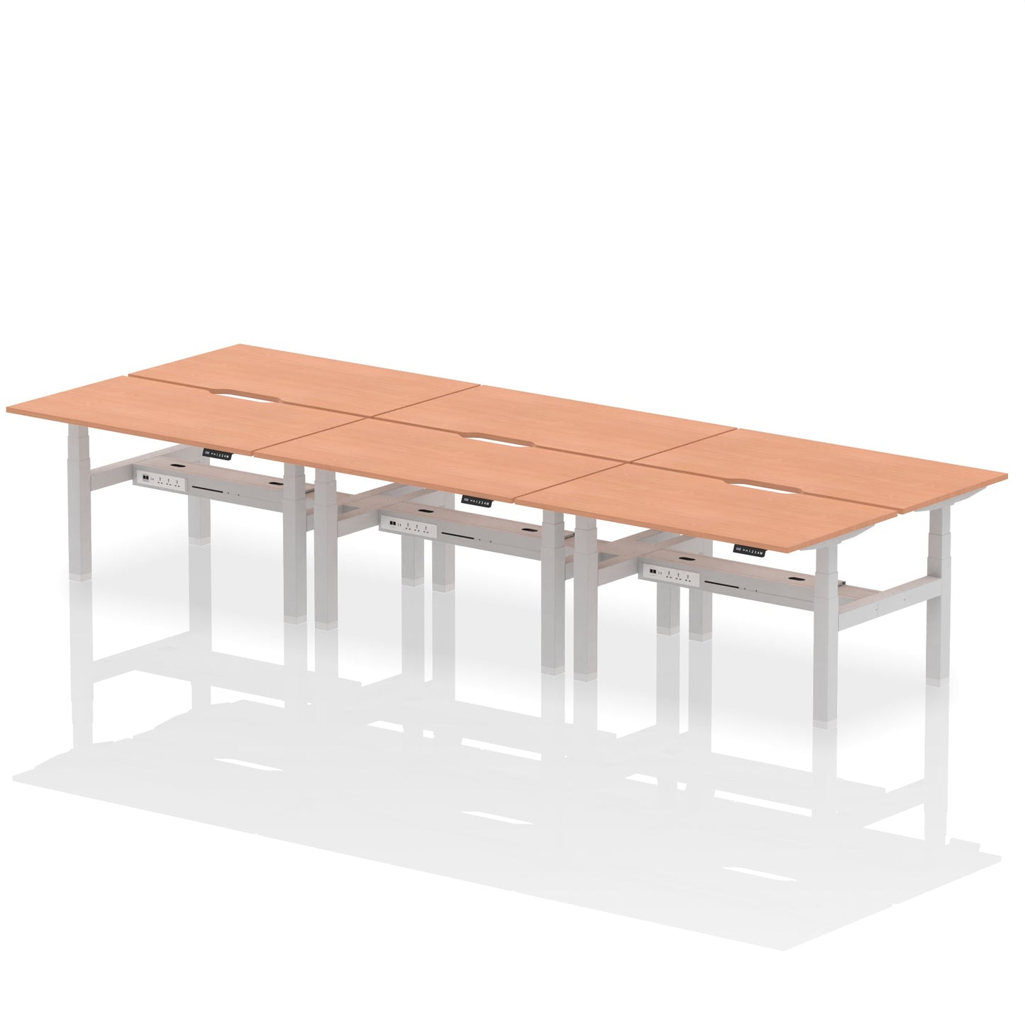 Air Back-to-Back Scalloped Edge Height Adjustable Bench Desk - 6 Person - Ergometric