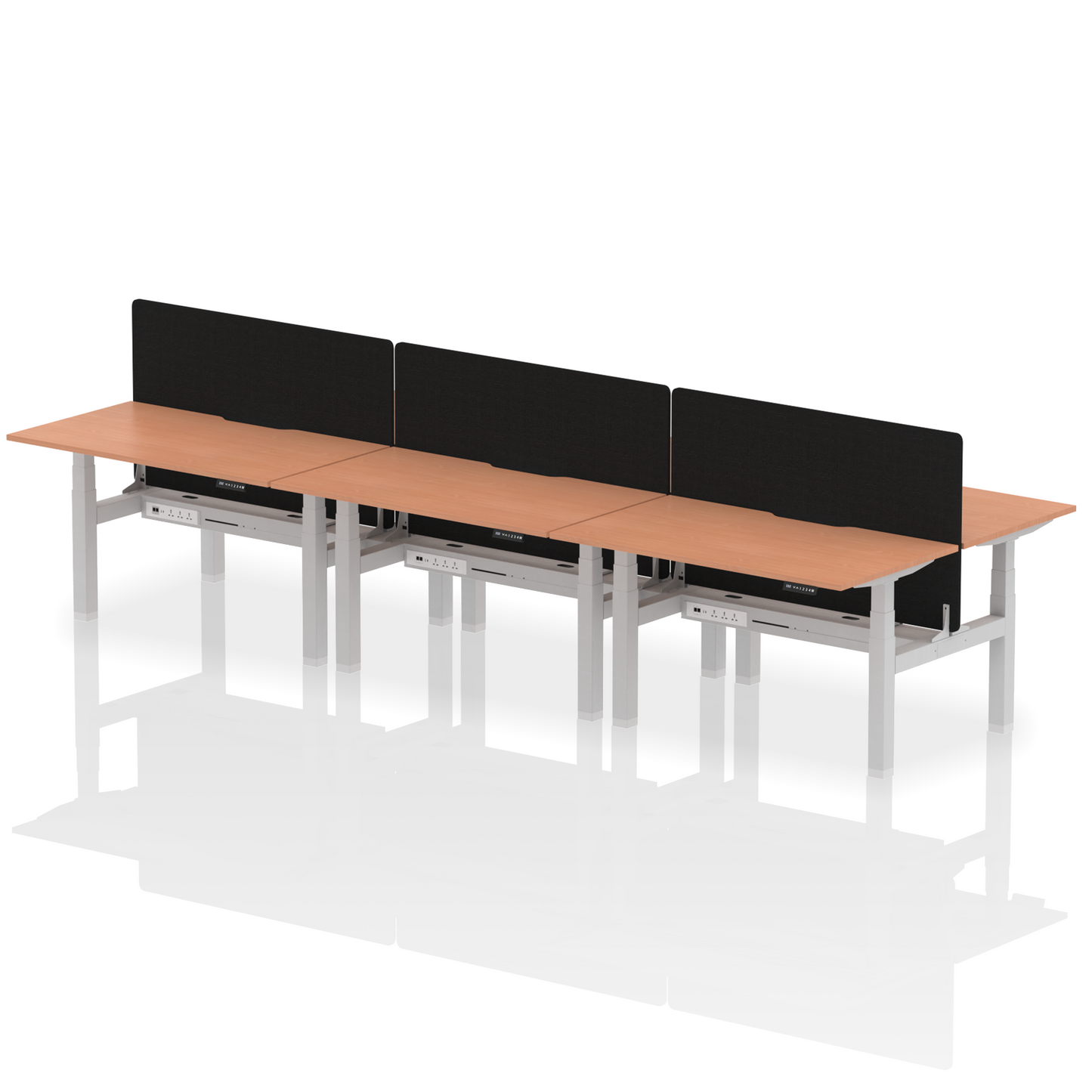 Air Back-to-Back Scalloped Edge Height Adjustable Bench Desk - 6 Person with Black Straight Screen - Ergometric