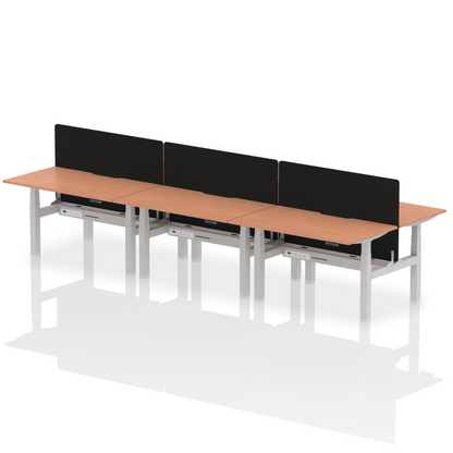 Air Back-to-Back Scalloped Edge Height Adjustable Bench Desk - 6 Person with Black Straight Screen - Ergometric