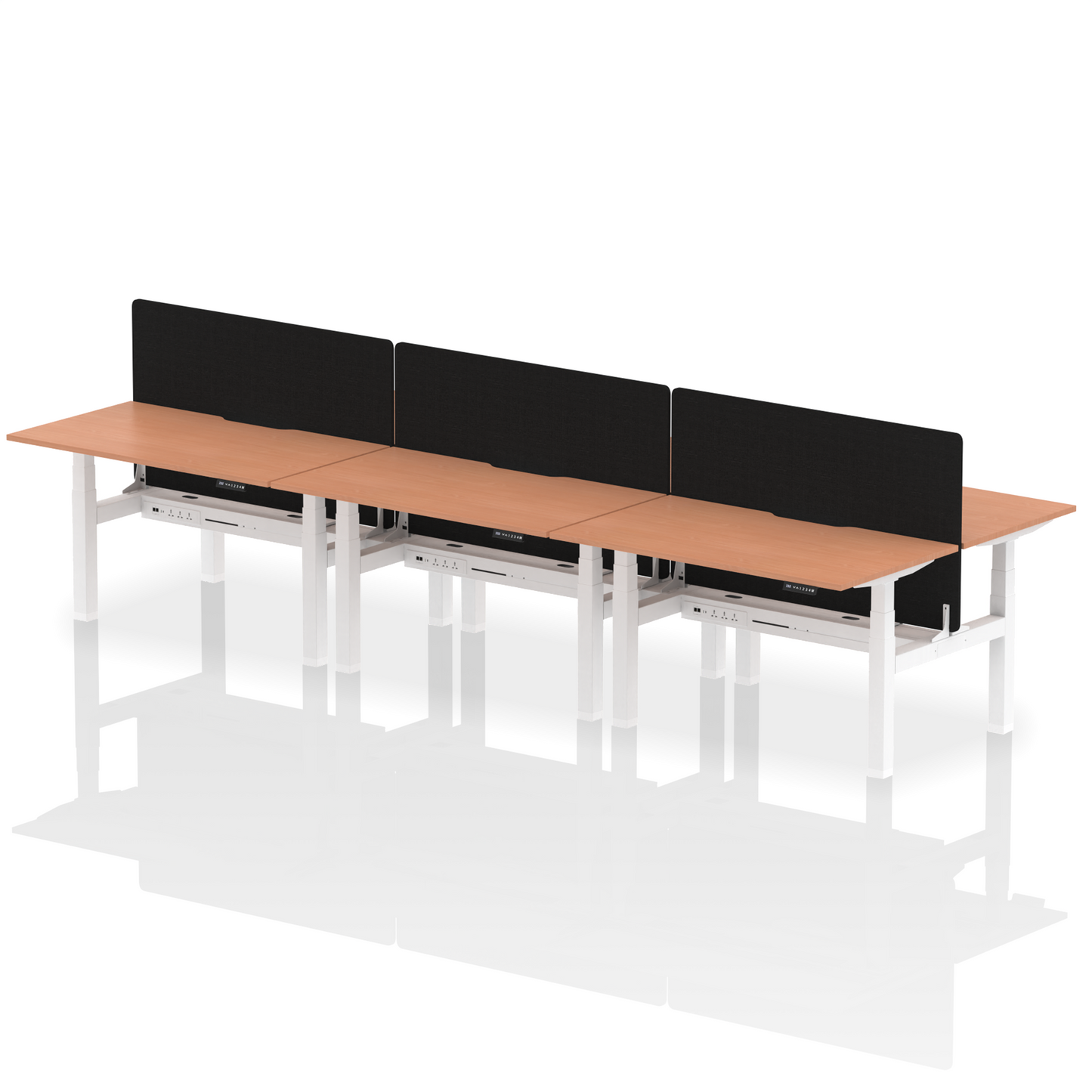 Air Back-to-Back Scalloped Edge Height Adjustable Bench Desk - 6 Person with Black Straight Screen - Ergometric