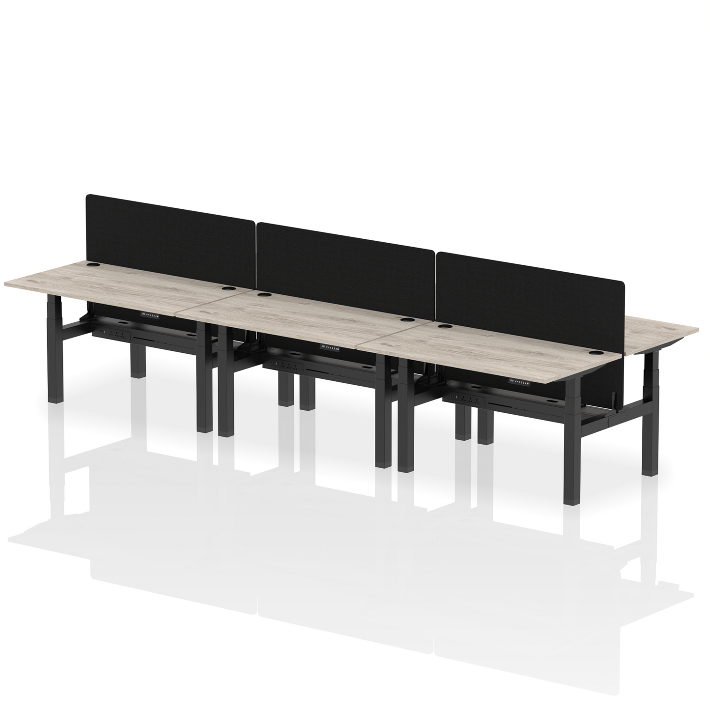 Air Back-to-Back Height Adjustable Bench Desk - 6 Person with Black Straight Screen - Ergometric