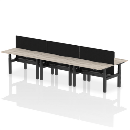 Air Back-to-Back Scalloped Edge Height Adjustable Bench Desk - 6 Person with Black Straight Screen - Ergometric