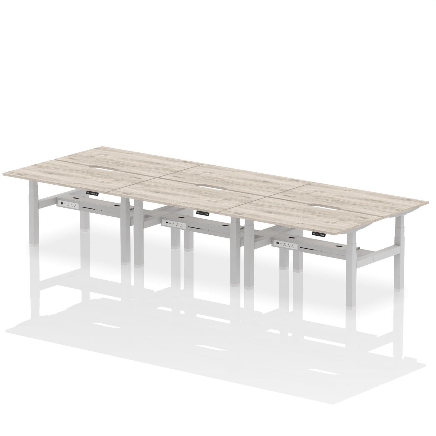 Air Back-to-Back Scalloped Edge Height Adjustable Bench Desk - 6 Person - Ergometric