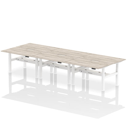 Air Back-to-Back Scalloped Edge Height Adjustable Bench Desk - 6 Person - Ergometric