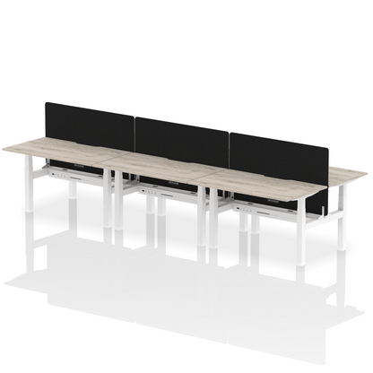 Air Back-to-Back Scalloped Edge Height Adjustable Bench Desk - 6 Person with Black Straight Screen - Ergometric