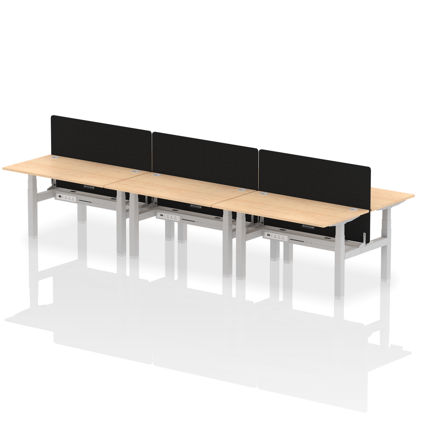 Air Back-to-Back Height Adjustable Bench Desk - 6 Person with Black Straight Screen - Ergometric