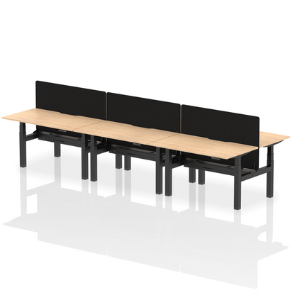 Air Back-to-Back Scalloped Edge Height Adjustable Bench Desk - 6 Person with Black Straight Screen - Ergometric