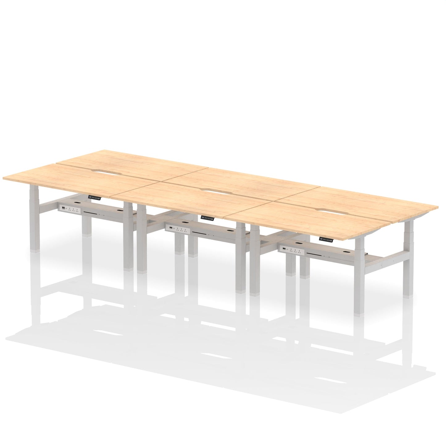 Air Back-to-Back Scalloped Edge Height Adjustable Bench Desk - 6 Person - Ergometric