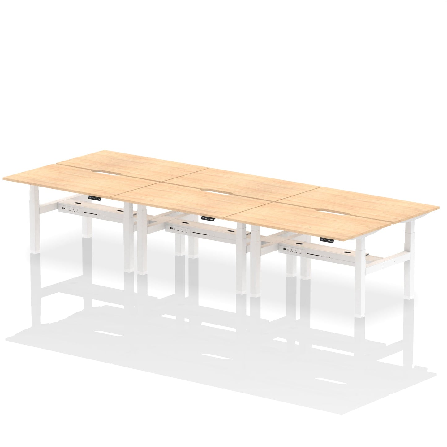 Air Back-to-Back Scalloped Edge Height Adjustable Bench Desk - 6 Person - Ergometric
