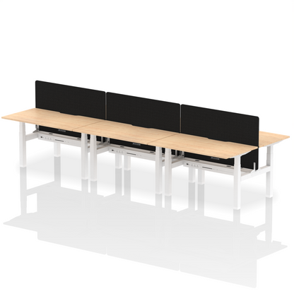 Air Back-to-Back Scalloped Edge Height Adjustable Bench Desk - 6 Person with Black Straight Screen - Ergometric