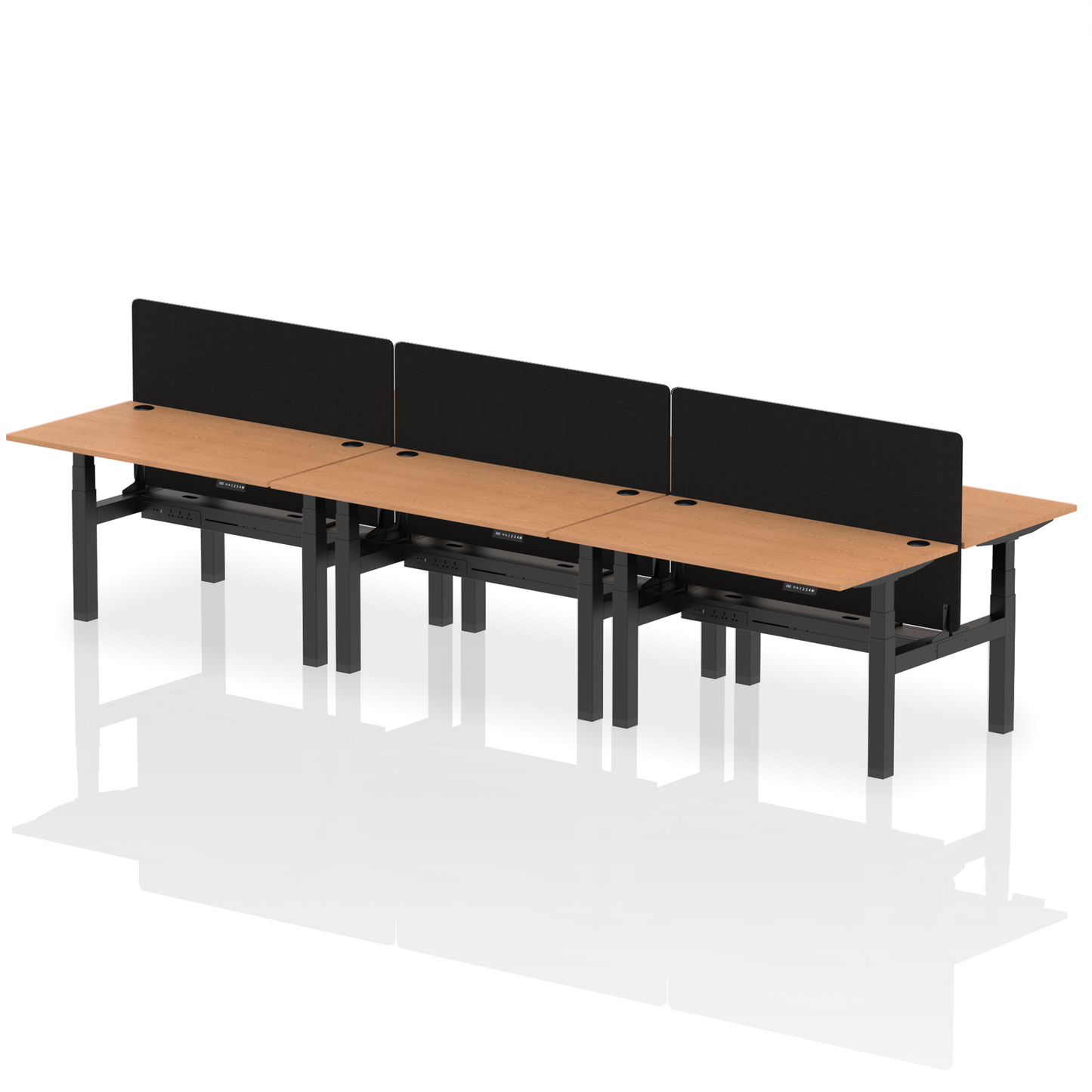 Air Back-to-Back Height Adjustable Bench Desk - 6 Person with Black Straight Screen - Ergometric