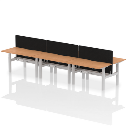 Air Back-to-Back Scalloped Edge Height Adjustable Bench Desk - 6 Person with Black Straight Screen - Ergometric