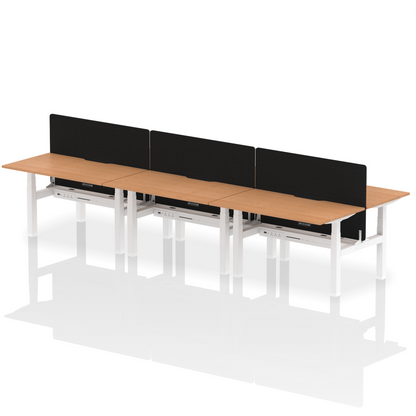 Air Back-to-Back Scalloped Edge Height Adjustable Bench Desk - 6 Person with Black Straight Screen - Ergometric