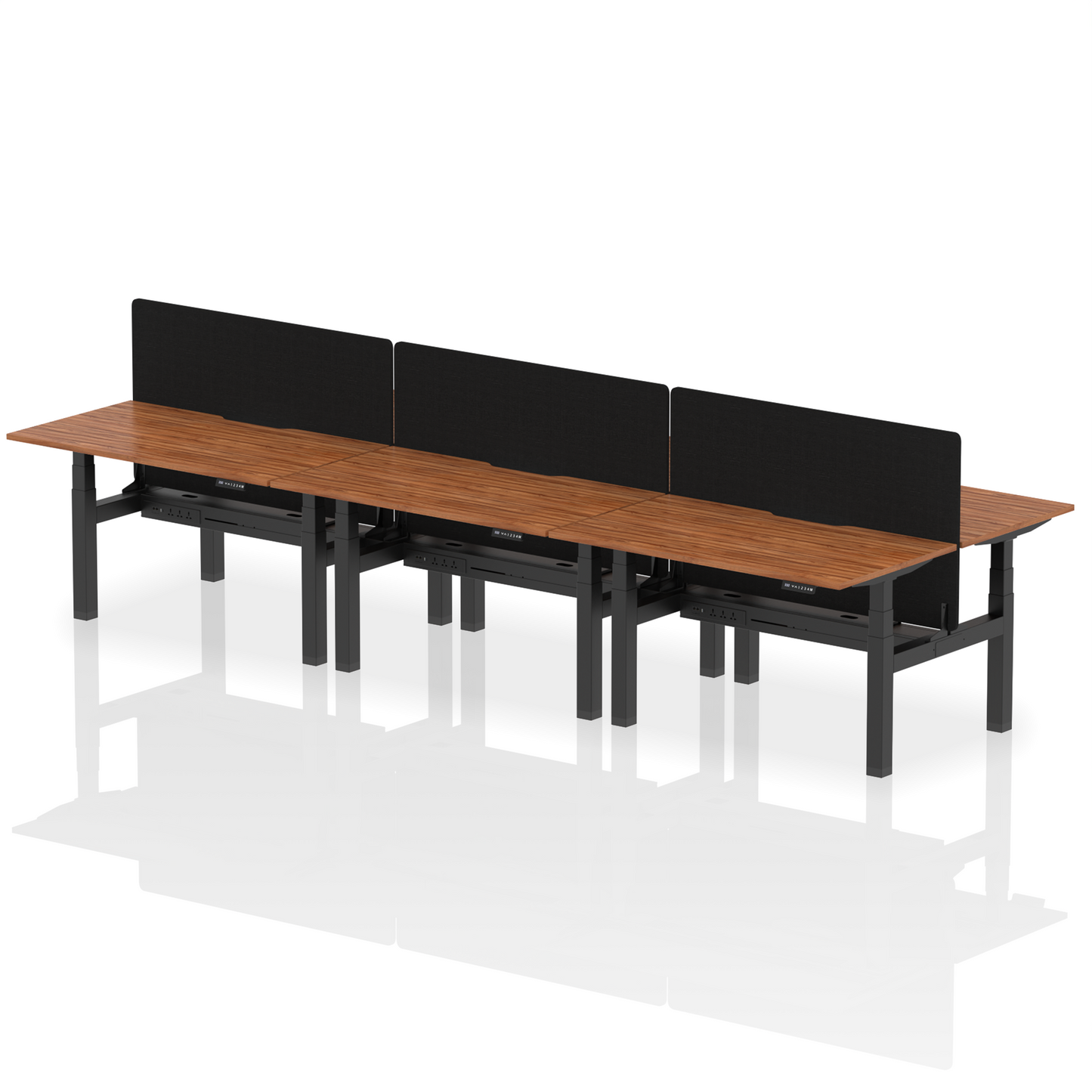 Air Back-to-Back Scalloped Edge Height Adjustable Bench Desk - 6 Person with Black Straight Screen - Ergometric