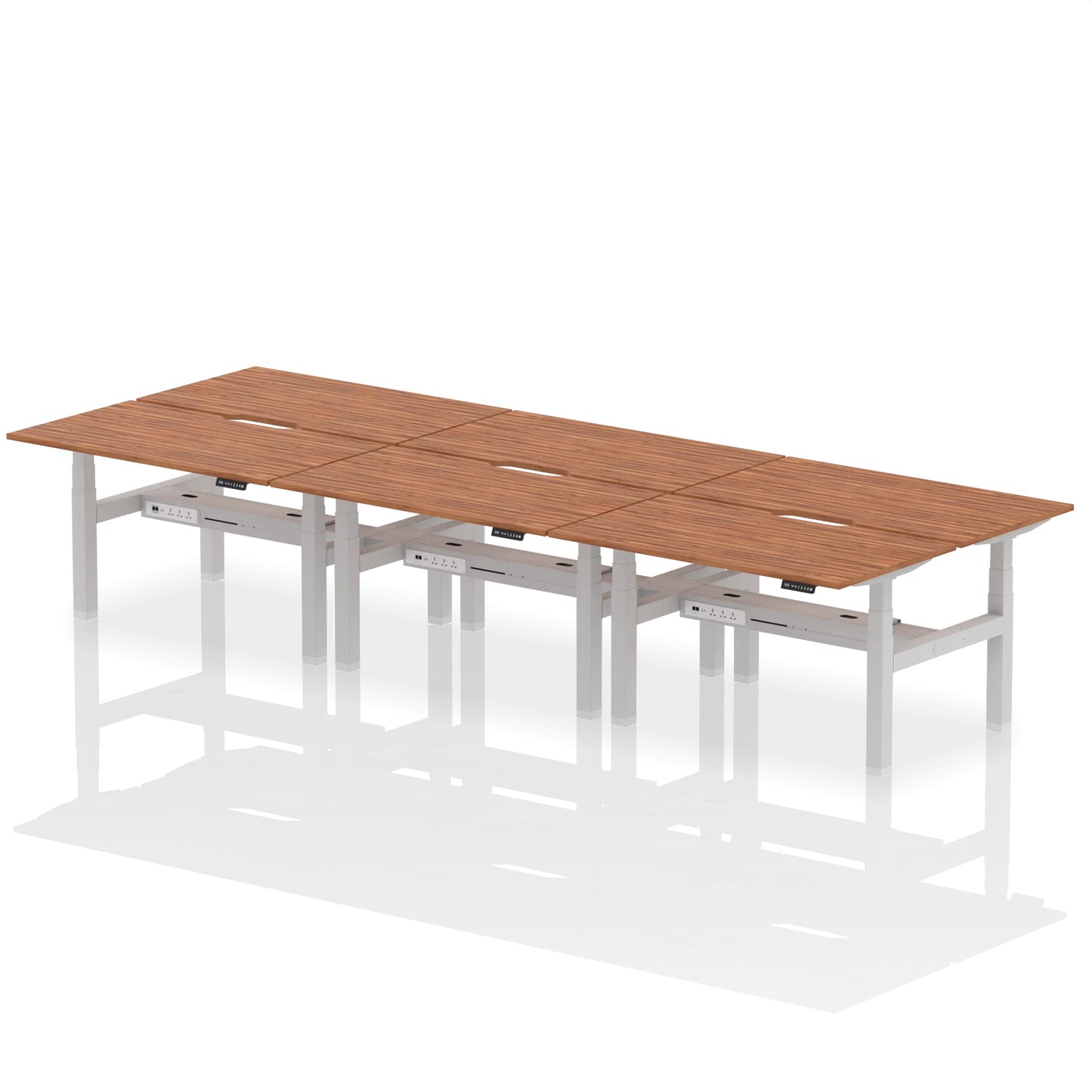 Air Back-to-Back Scalloped Edge Height Adjustable Bench Desk - 6 Person - Ergometric