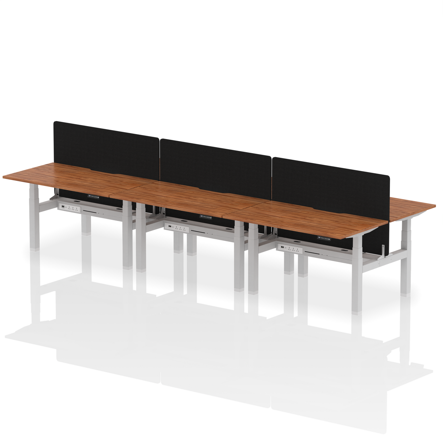 Air Back-to-Back Scalloped Edge Height Adjustable Bench Desk - 6 Person with Black Straight Screen - Ergometric