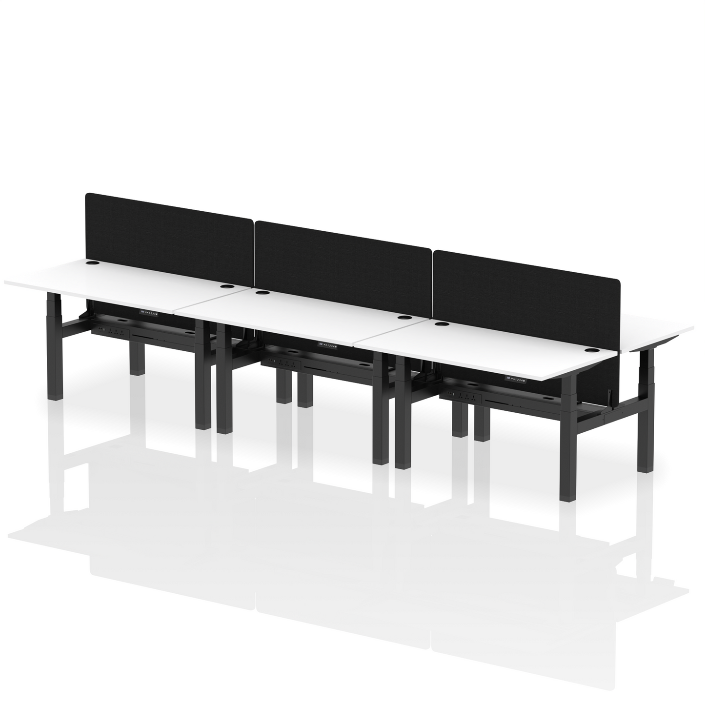 Air Back-to-Back Height Adjustable Bench Desk - 6 Person with Black Straight Screen - Ergometric