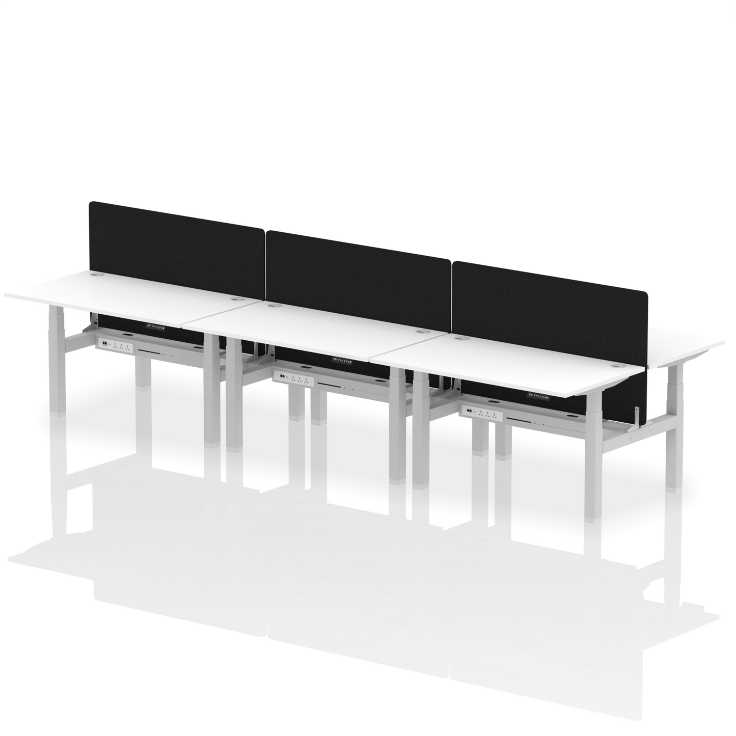 Air Back-to-Back Height Adjustable Bench Desk - 6 Person with Black Straight Screen - Ergometric