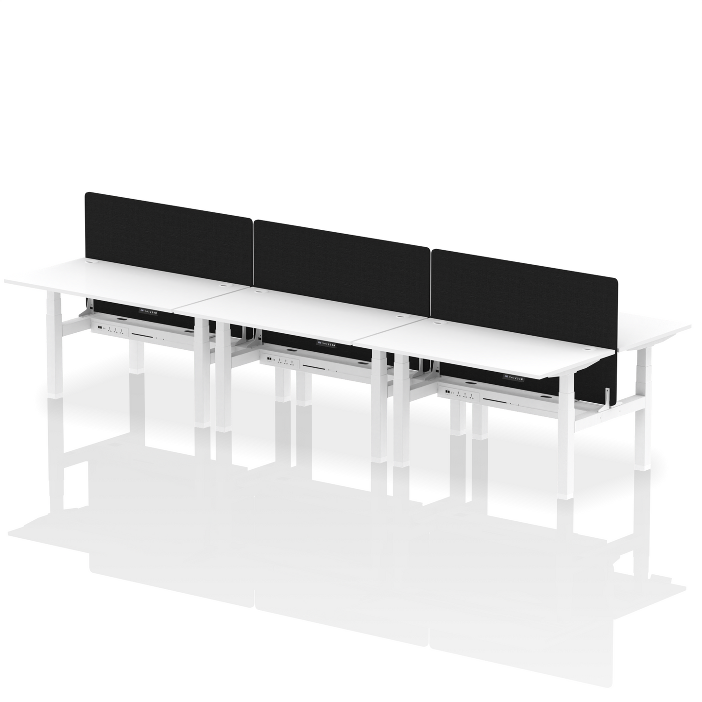 Air Back-to-Back Height Adjustable Bench Desk - 6 Person with Black Straight Screen - Ergometric