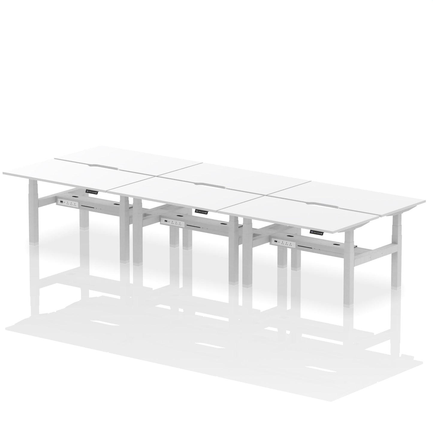 Air Back-to-Back Scalloped Edge Height Adjustable Bench Desk - 6 Person - Ergometric