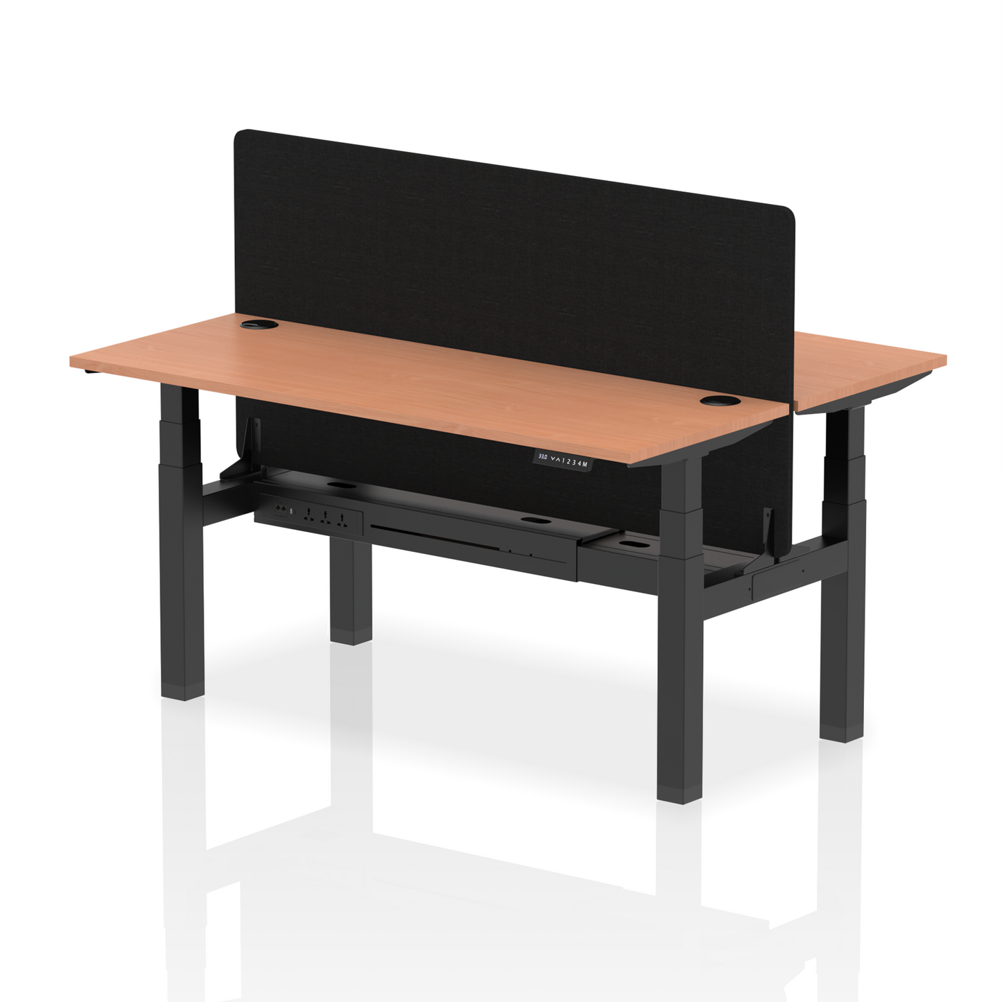 Air Back-to-Back Slimline Height Adjustable Bench Desk - 2 Person with Black Straight Screen - Ergometric