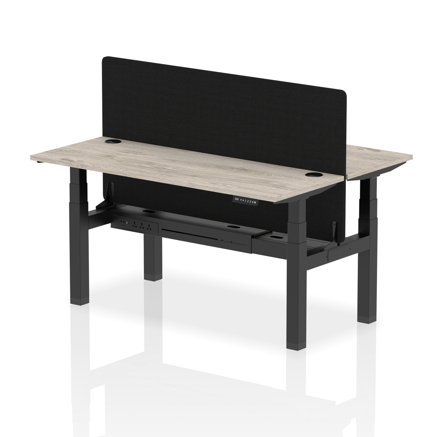 Air Back-to-Back Slimline Height Adjustable Bench Desk - 2 Person with Black Straight Screen - Ergometric