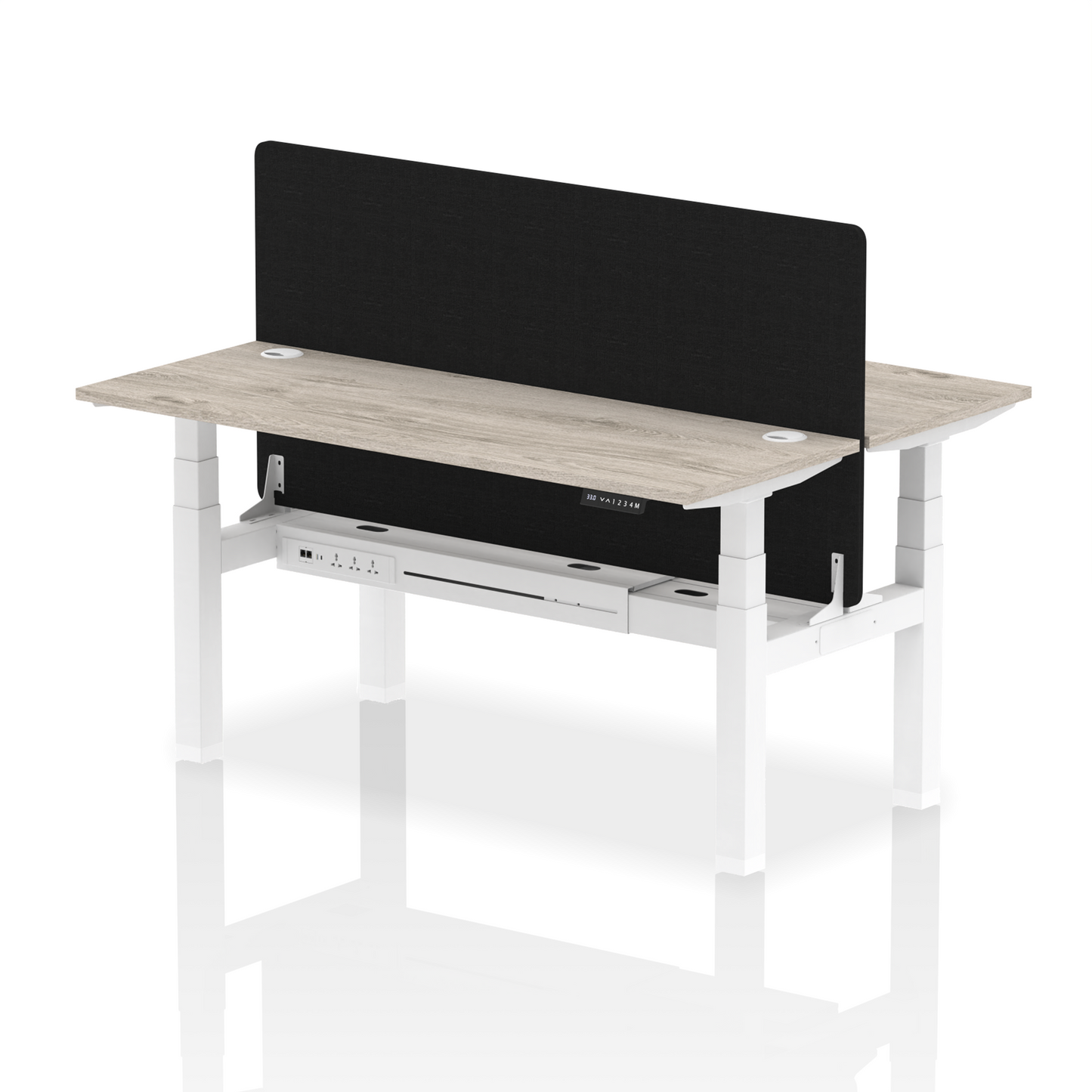 Air Back-to-Back Slimline Height Adjustable Bench Desk - 2 Person with Black Straight Screen - Ergometric