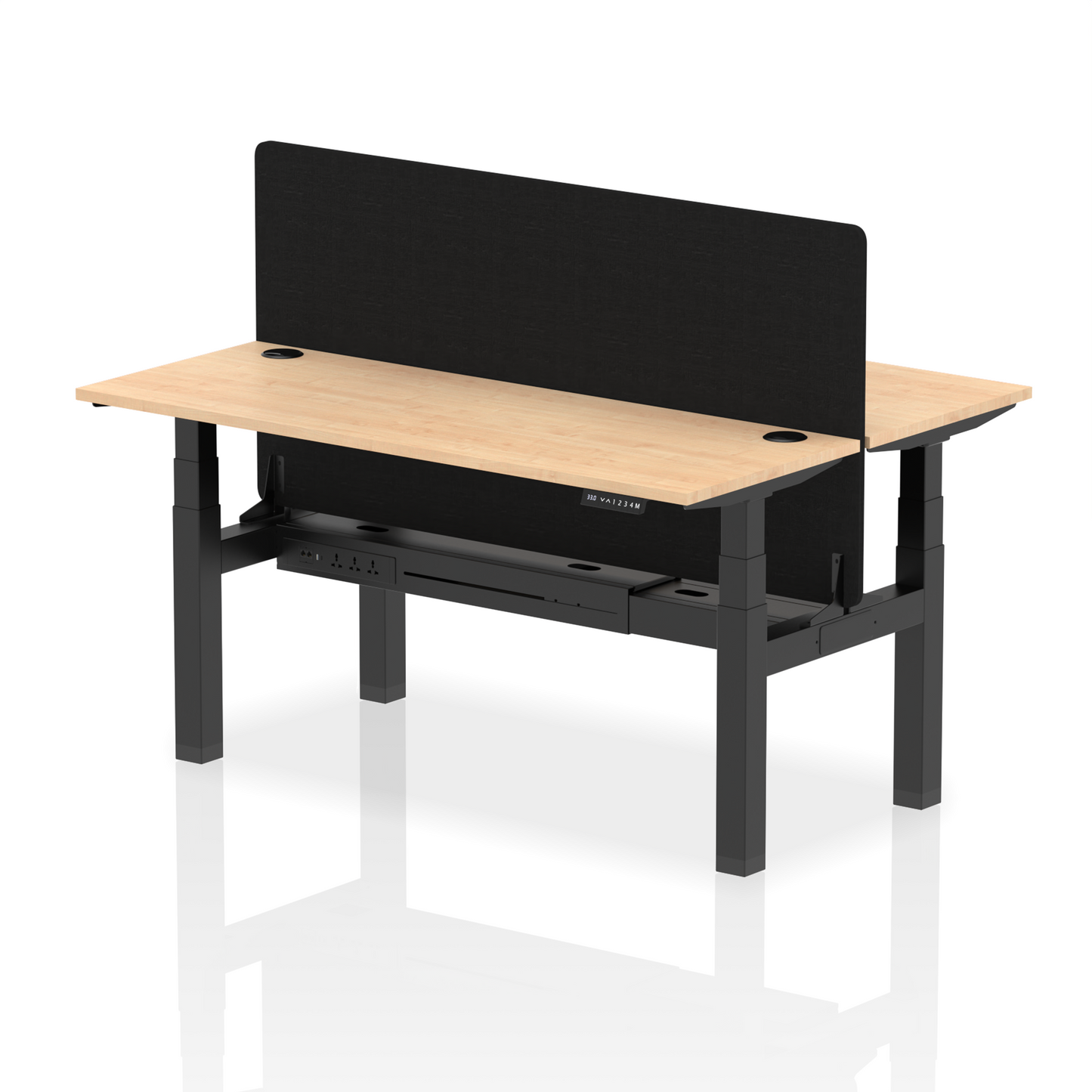 Air Back-to-Back Slimline Height Adjustable Bench Desk - 2 Person with Black Straight Screen - Ergometric