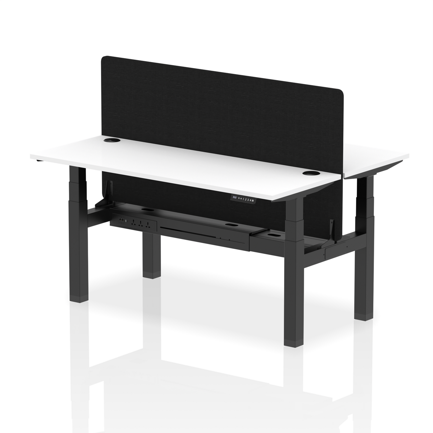 Air Back-to-Back Slimline Height Adjustable Bench Desk - 2 Person with Black Straight Screen - Ergometric