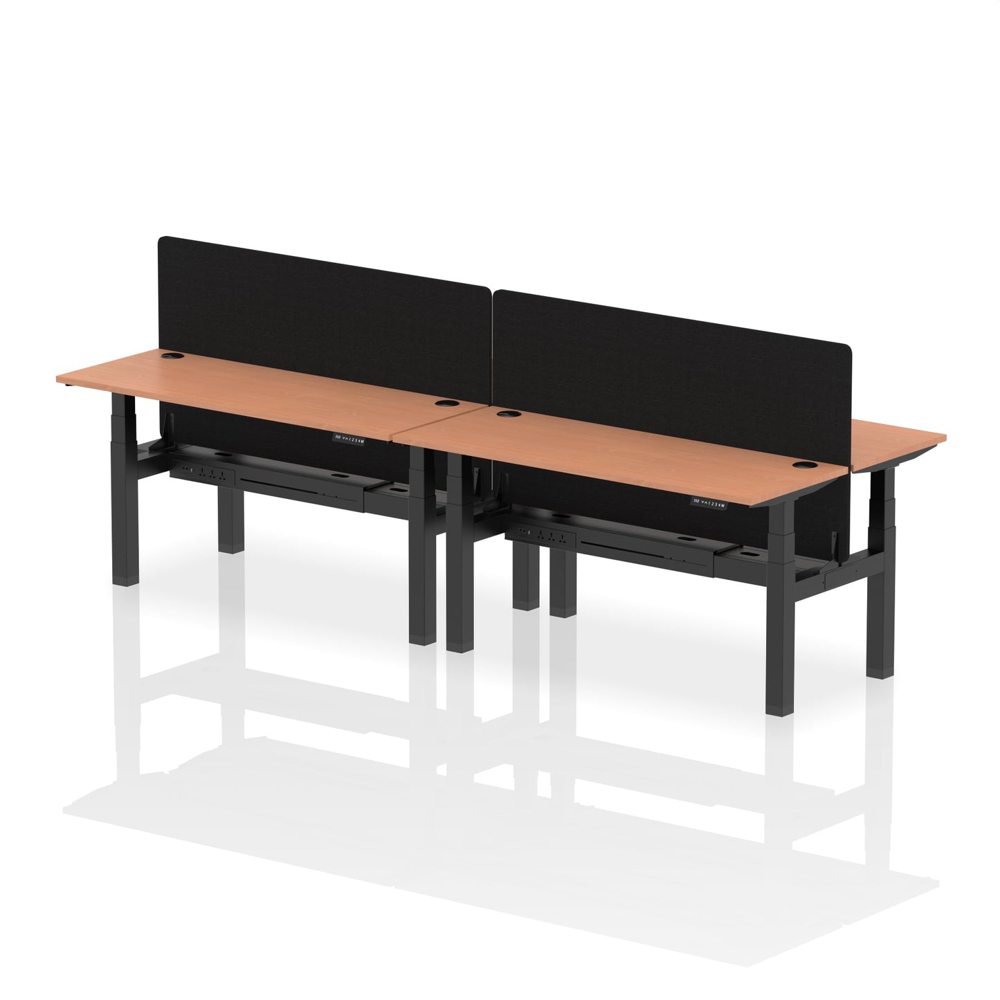 Air Back-to-Back Slimline Height Adjustable Bench Desk - 4 Person with Black Straight Screen - Ergometric