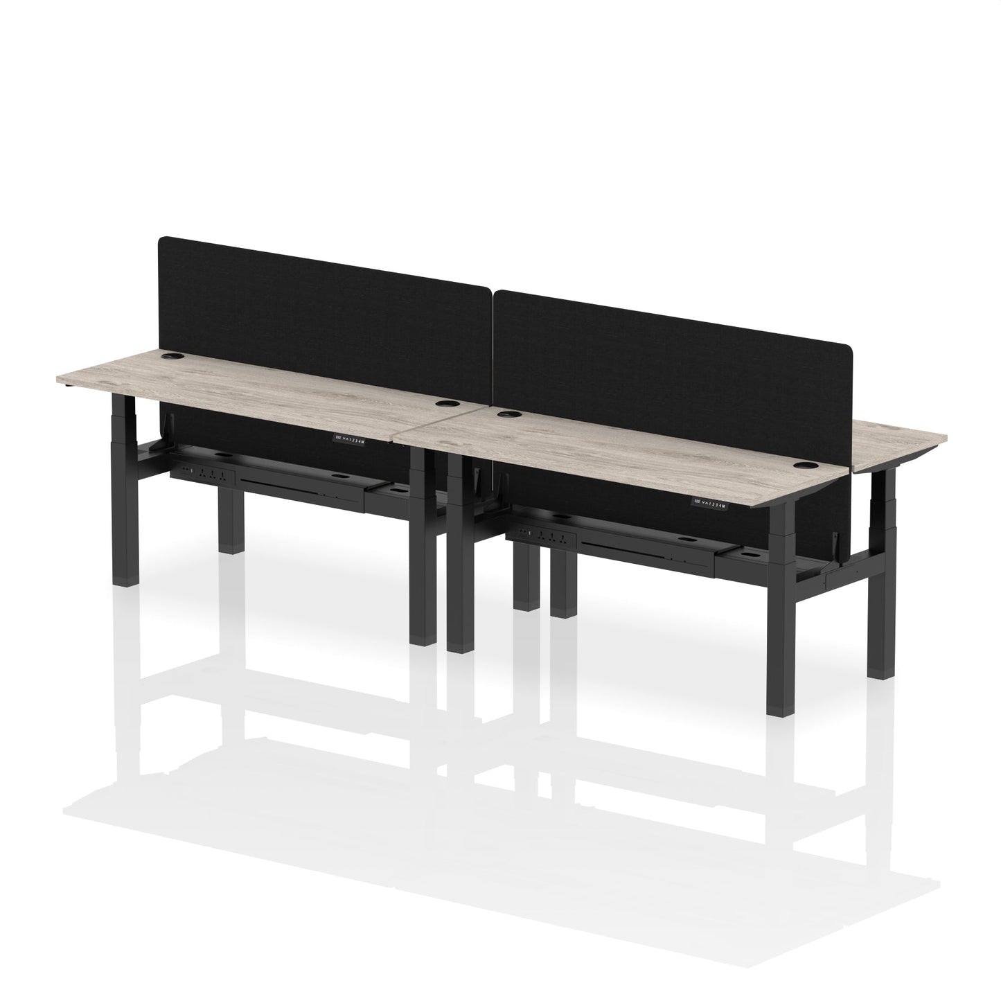 Air Back-to-Back Slimline Height Adjustable Bench Desk - 4 Person with Black Straight Screen - Ergometric